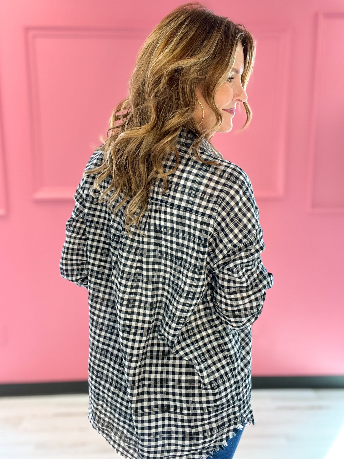 Long Sleeve Plaid Woven Top