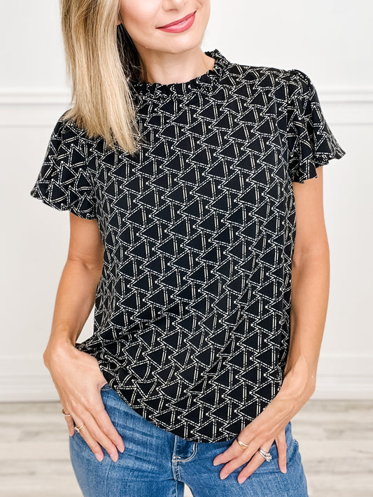 Geo Print Flutter Short Sleeve Top