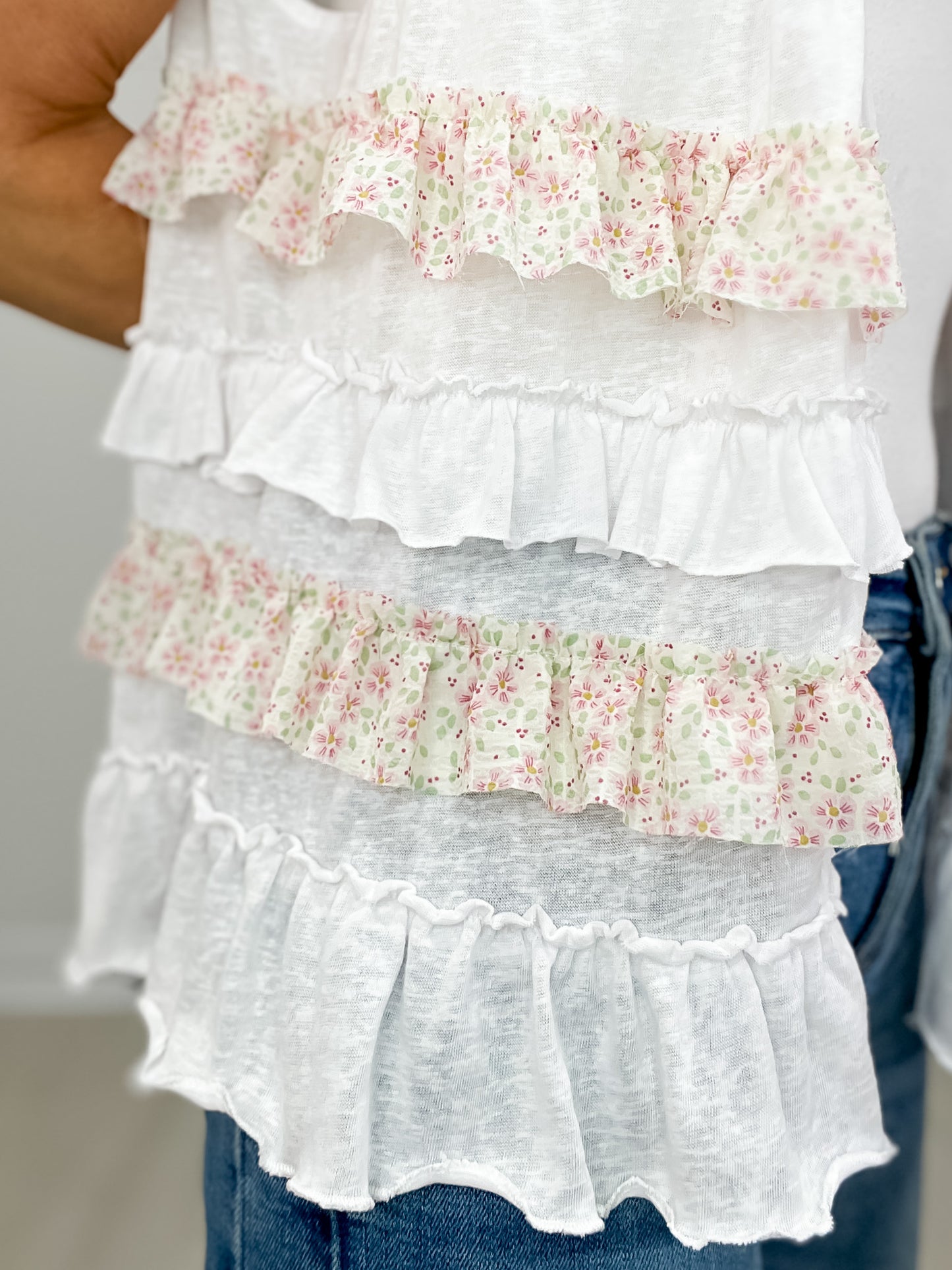 Ruffle Detail Sleeveless Open Front Cardigan Top