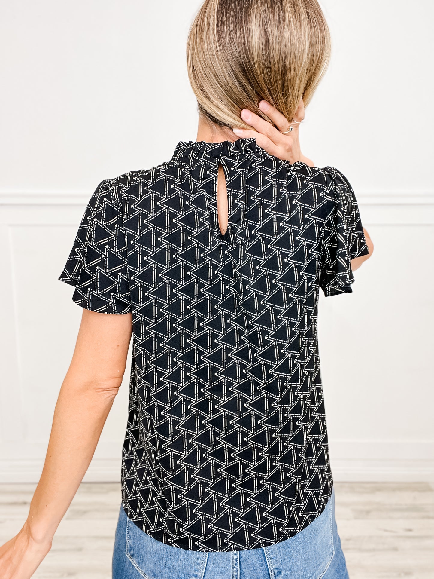 Geo Print Flutter Short Sleeve Top