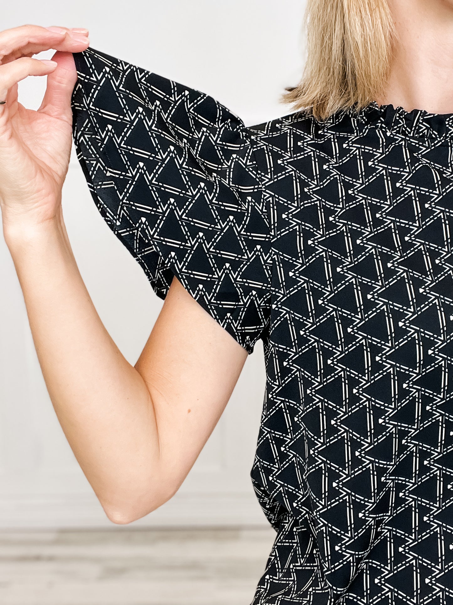 Geo Print Flutter Short Sleeve Top