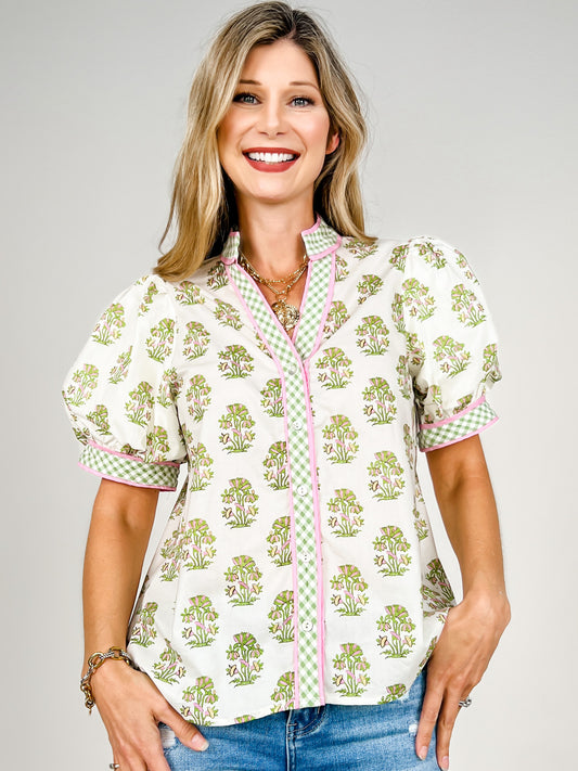 Floral Print Short Puff Sleeve Top