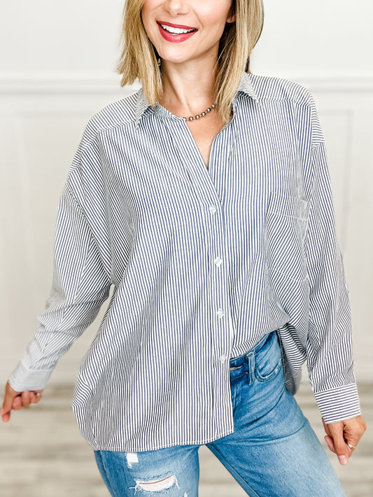 Back Pleated Button Down Collared Top