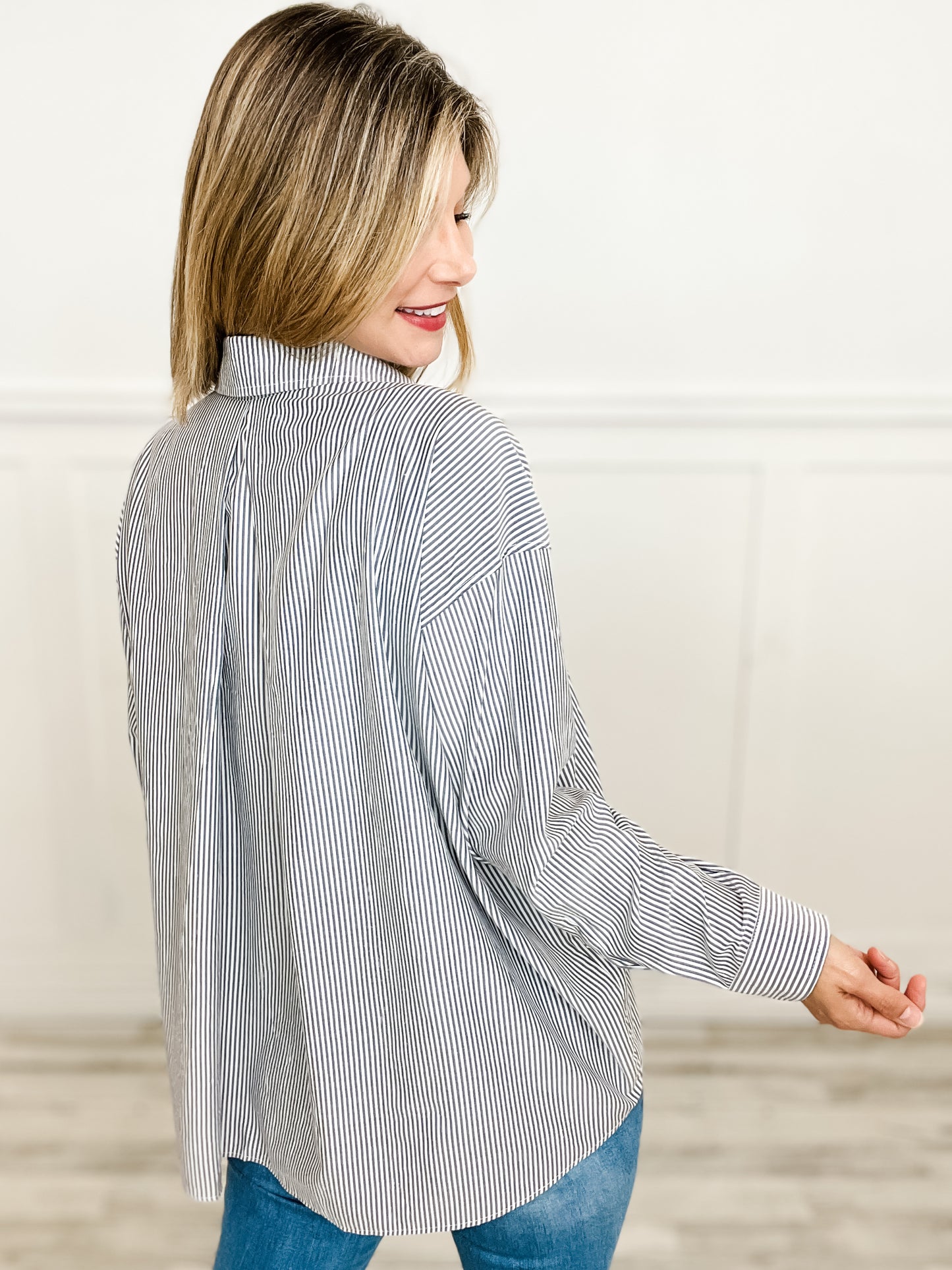 Back Pleated Button Down Collared Top