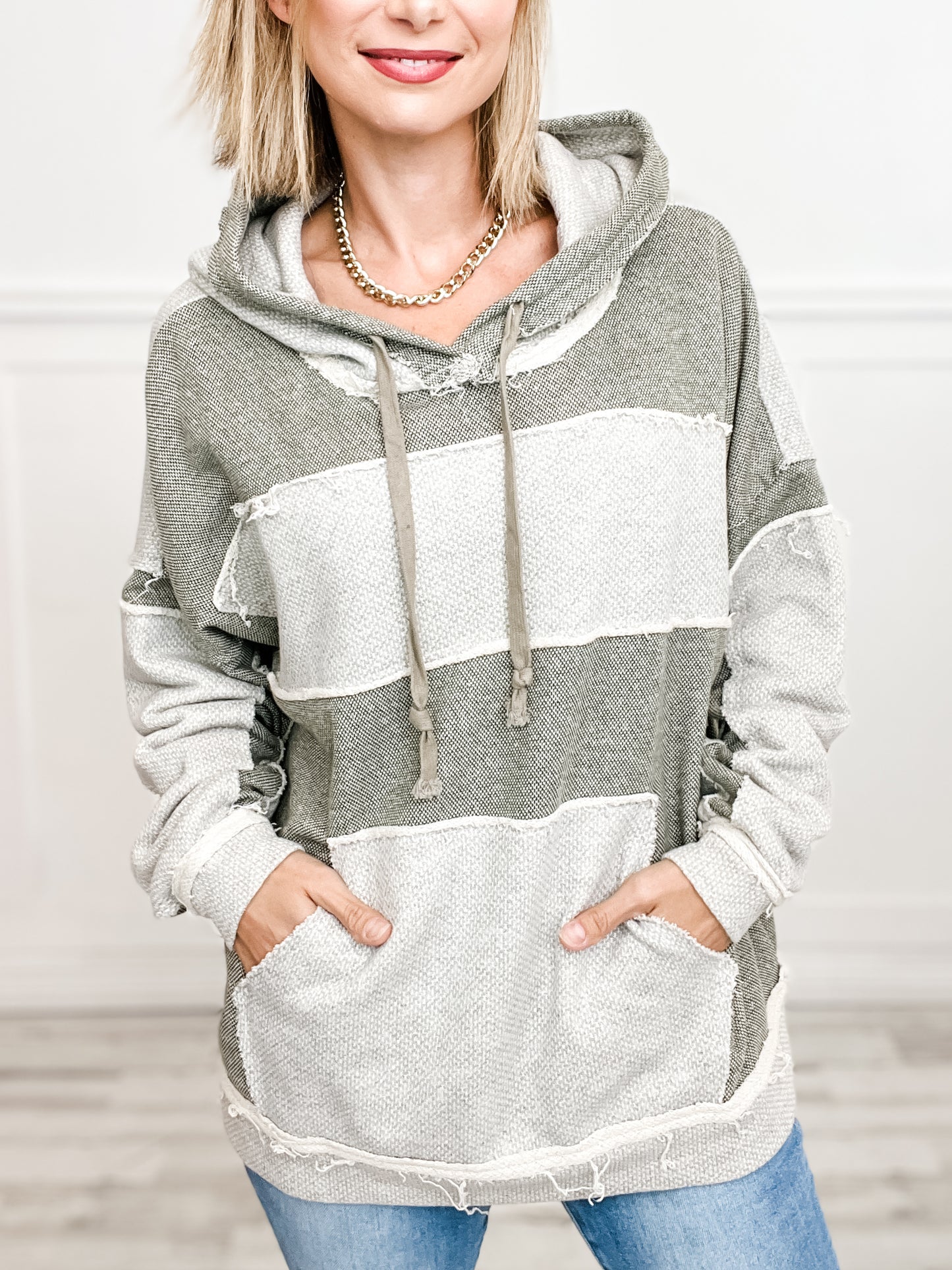 Striped Hoodie with Contrast Patch Sleeves