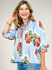 3/4 Sleeve Printed Top with Ruffled V-Neck