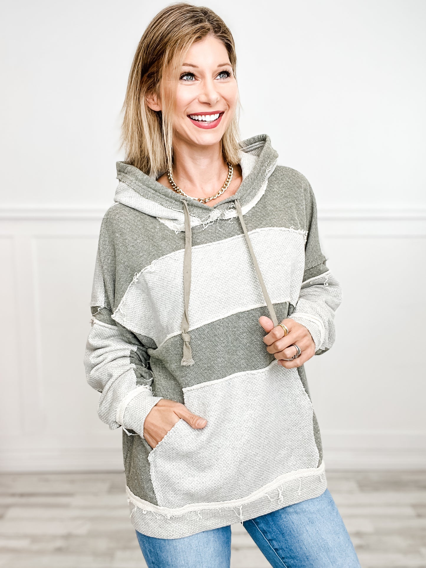 Striped Hoodie with Contrast Patch Sleeves