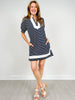 Short Puff Sleeve Mini Striped Dress with V-Neck Insert
