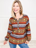 Aztec Print Henley Sweatshirt Top