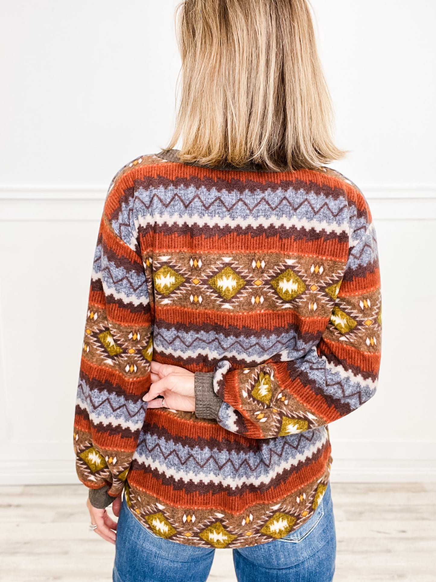 Aztec Print Henley Sweatshirt Top