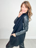 Leather Detail Waterfall Cardigan