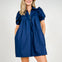 Short Puff Sleeve Mini Dress with Button Front Closure