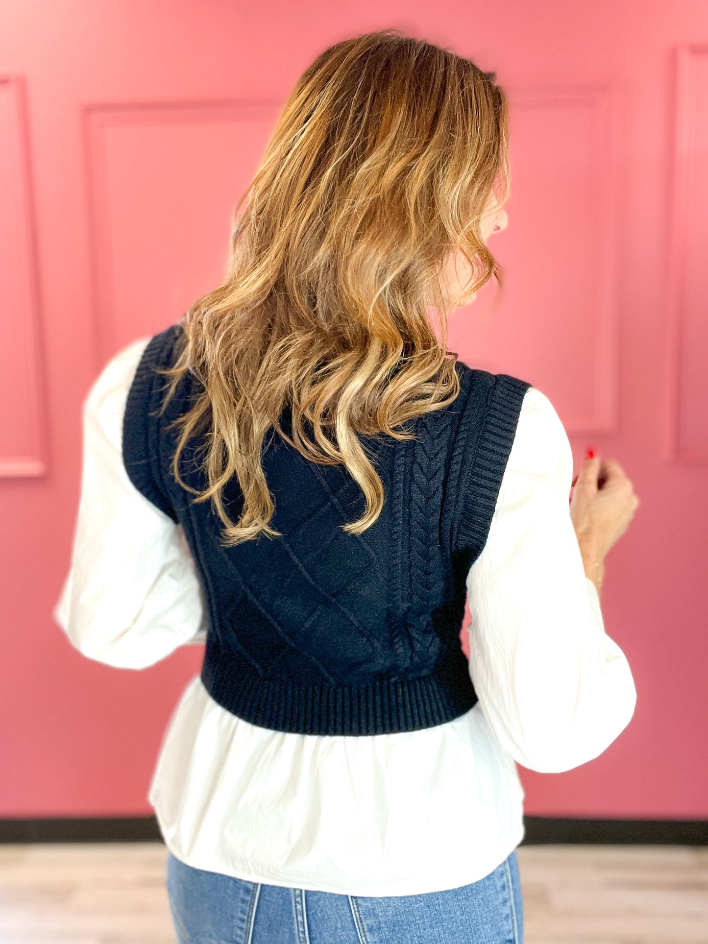 Cable knit sweater with blouse