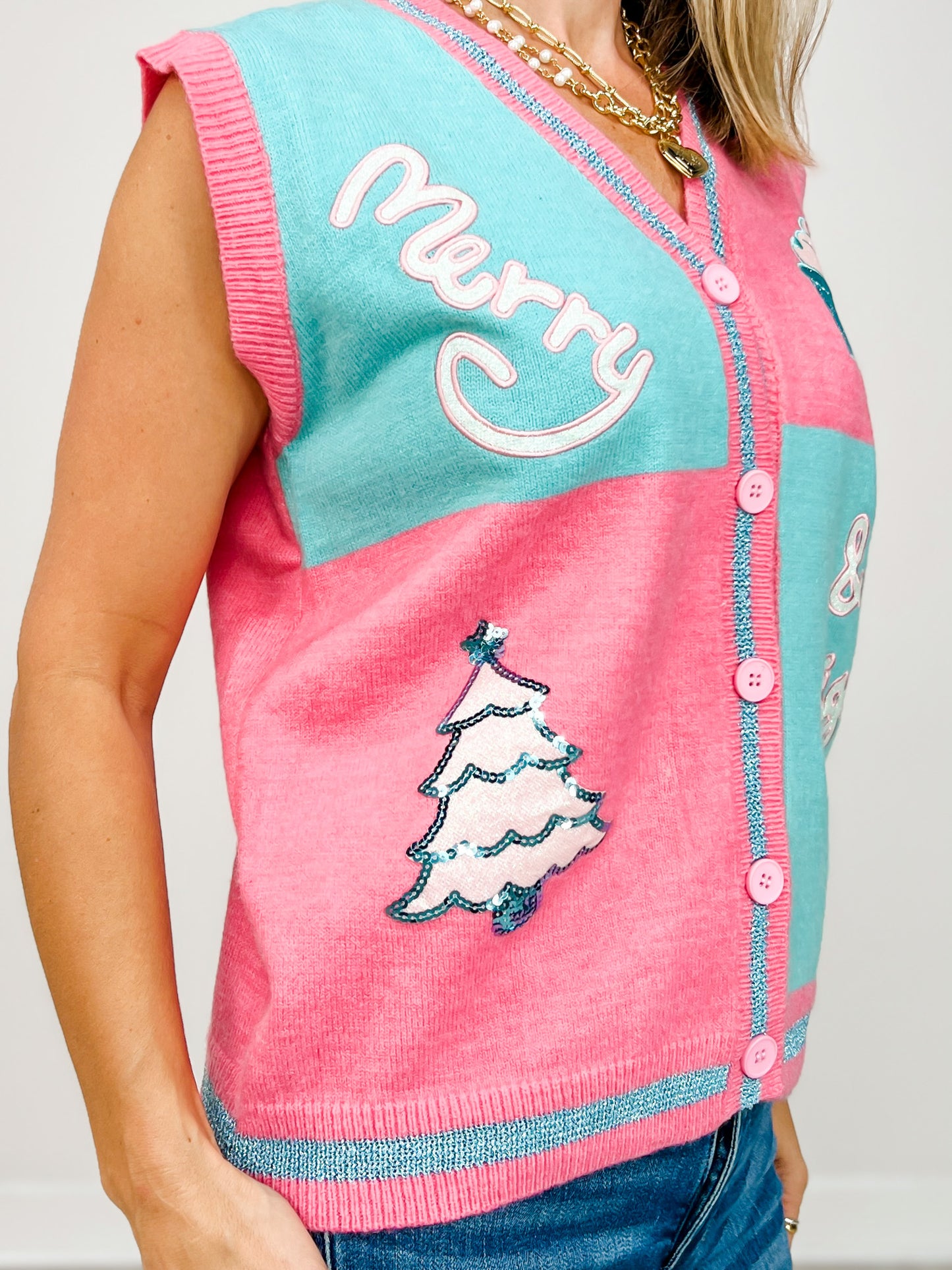 Glitter "Merry & Bright" Sweater Vest