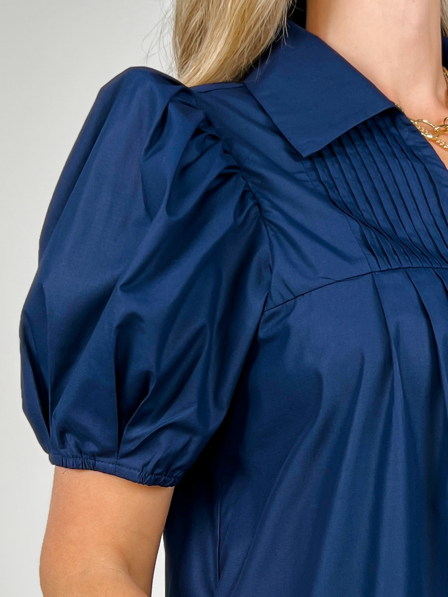 Short Puff Sleeve Mini Dress with Button Front Closure