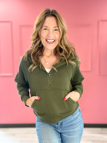 Just Having Fun French Terry Cropped Quarter Zipped Hooded Jacket - SET A