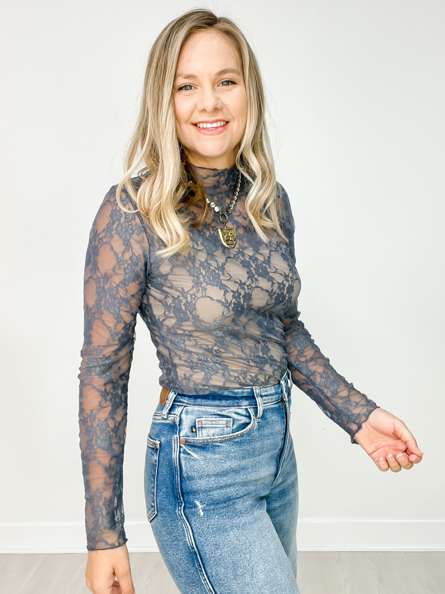 Long Sleeve Floral Print Lace Top