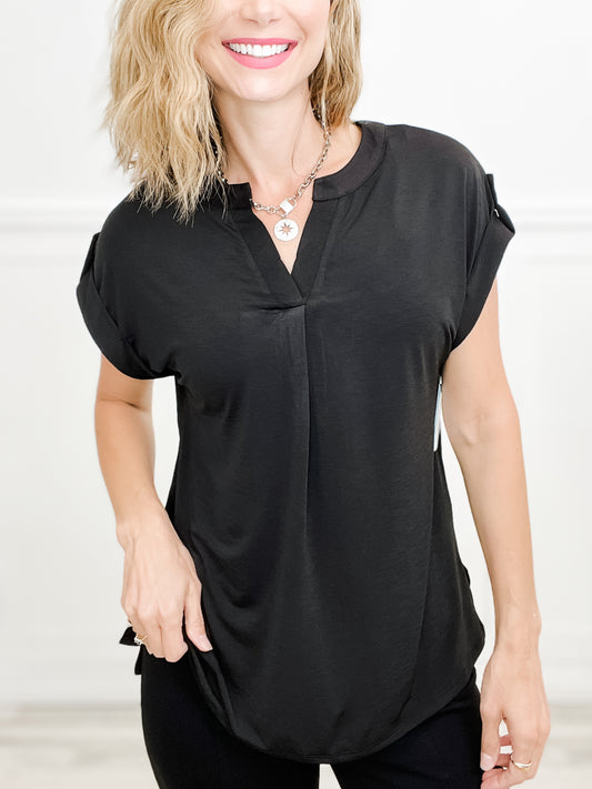 Lizzy Dolman Short Sleeve Top in Solid Black