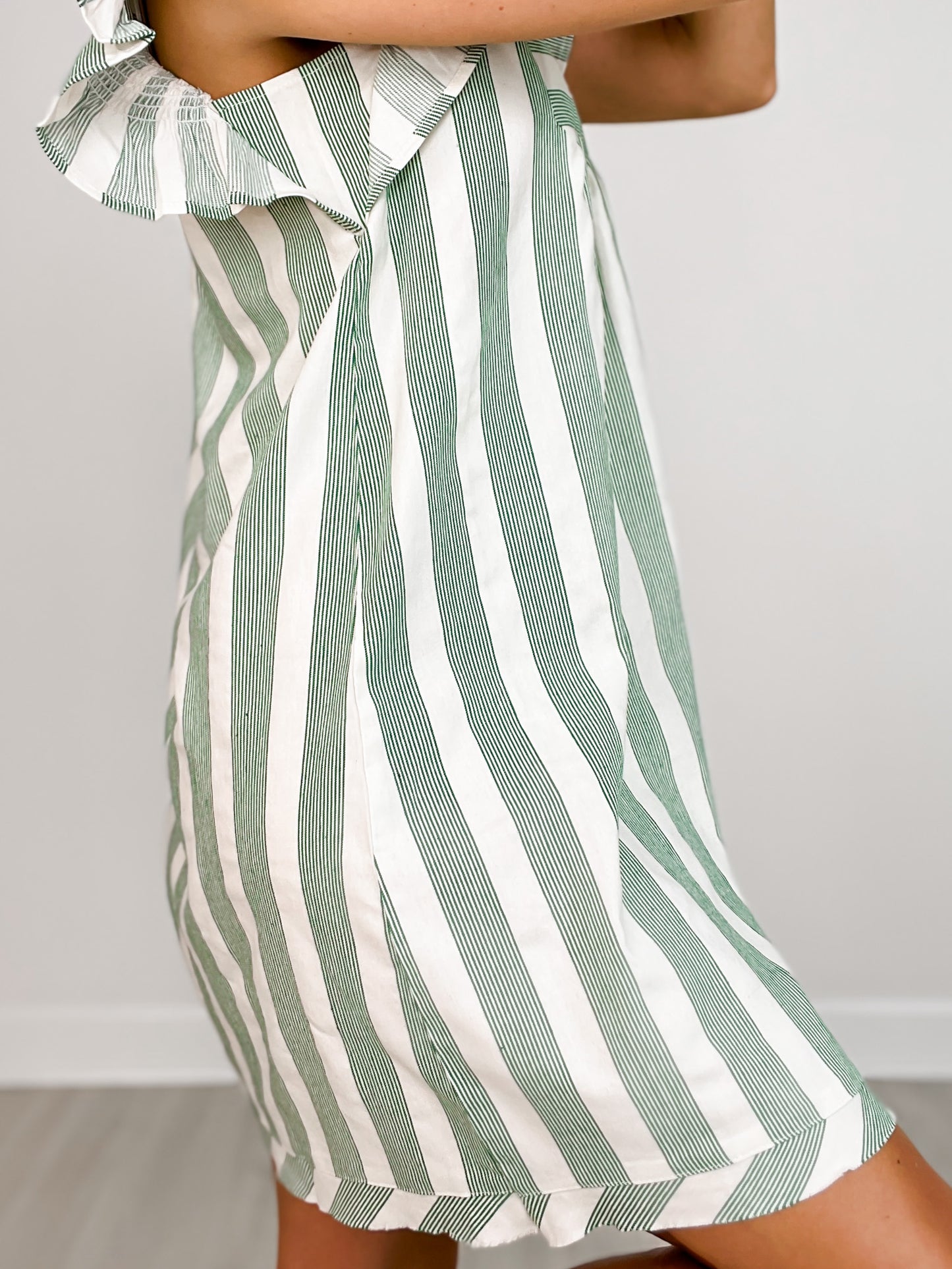 Striped V-Neck Ruffle Sleeve V-Neck Mini Dress