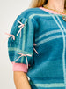 Turquoise Plaid Sweater with Puff Sleeves