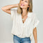 Striped Collared Pintuck Detail Cuff Sleeve Top