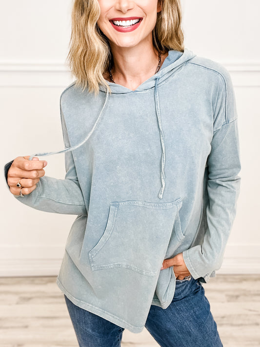 Mineral Washed Hooded Tunic Pullover Top