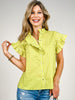 Striped Short Sleeve Top with Ruffle Neckline and Sleeves