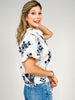Button Front Puff Sleeve Floral Print Top
