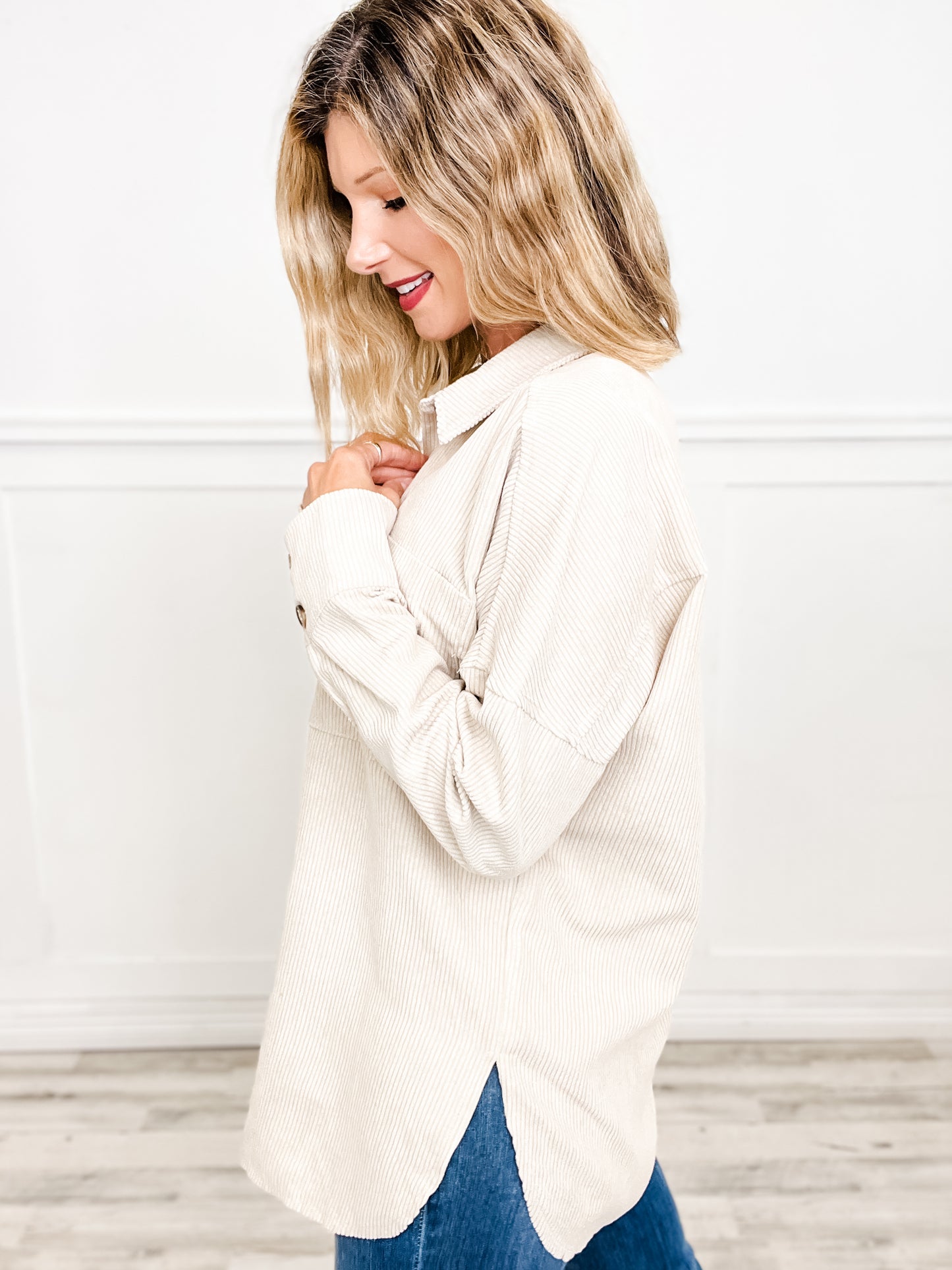 Oversized Corduroy Button Down Tunic Top