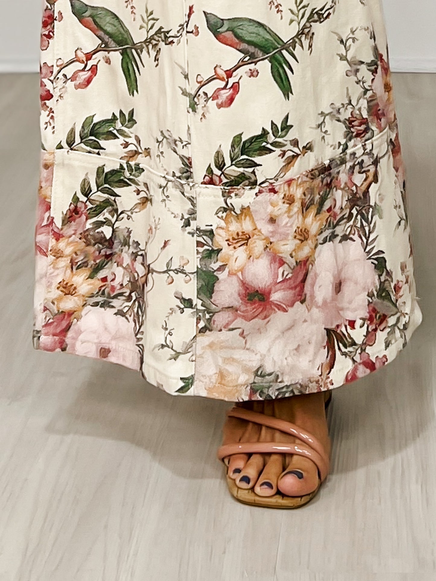 High Waist Wide Leg Pants with Roomy Front Pockets in Cream Floral