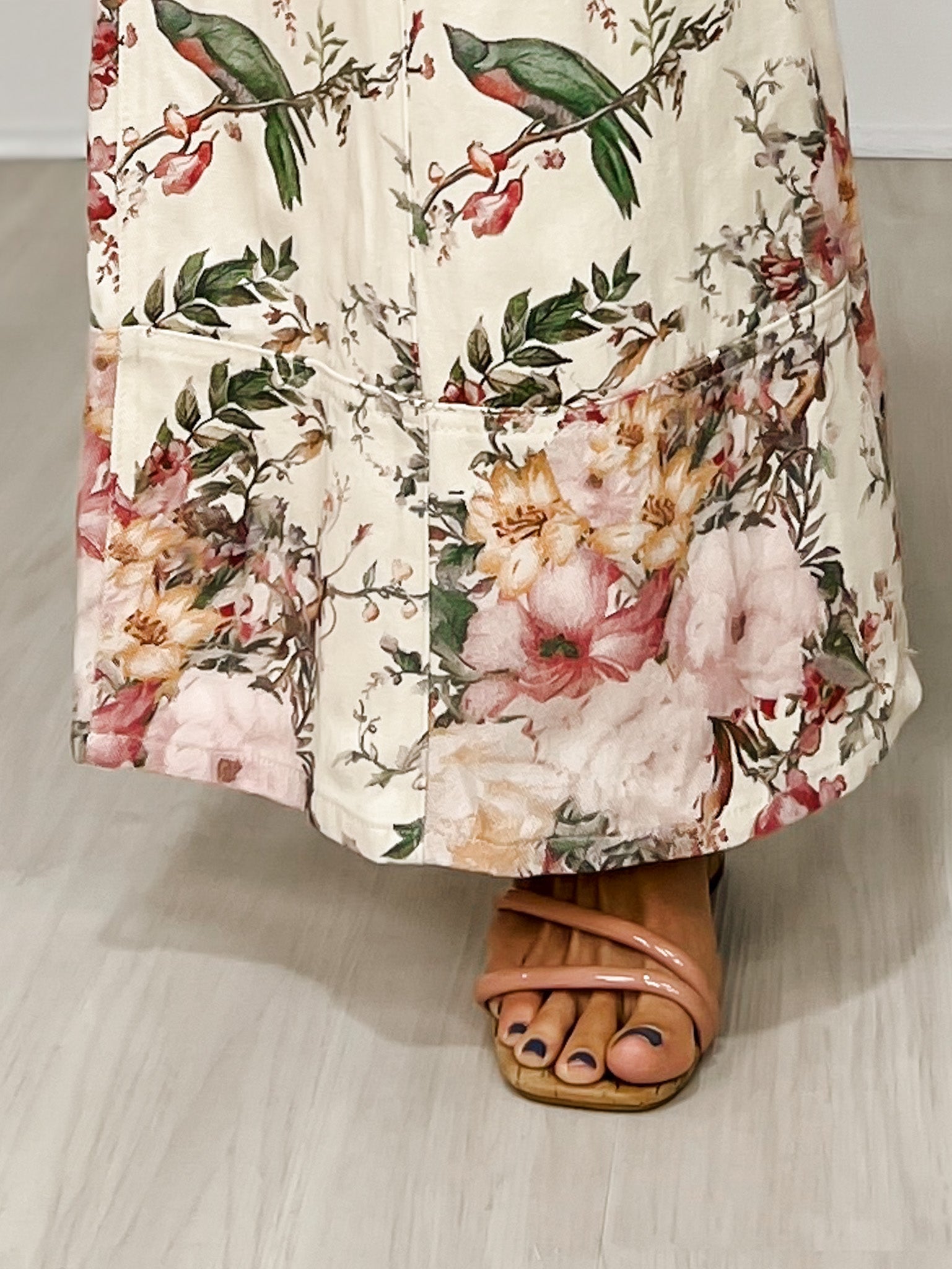 High Waist Wide Leg Pants with Roomy Front Pockets in Cream Floral