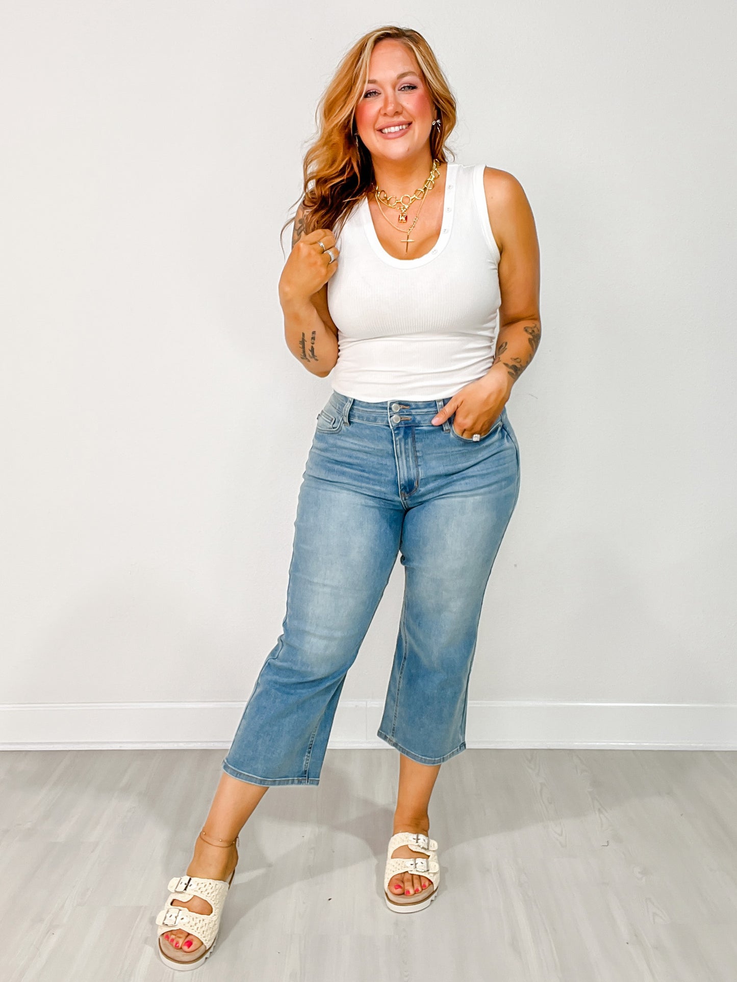 Judy Blue EDEN Hi-Rise Double Waistband Crop Wide Leg Denim Jeans