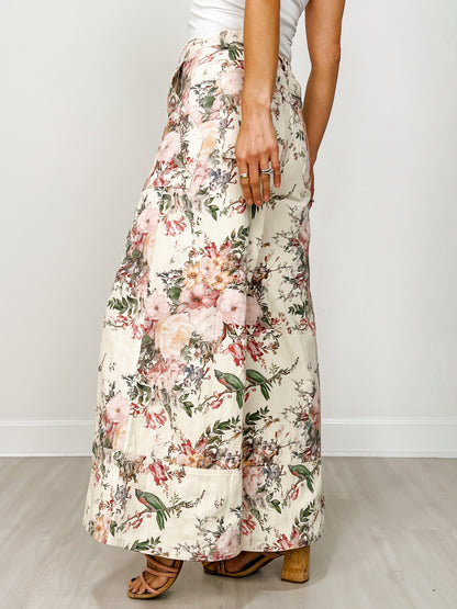 High Waist Wide Leg Pants with Roomy Front Pockets in Cream Floral