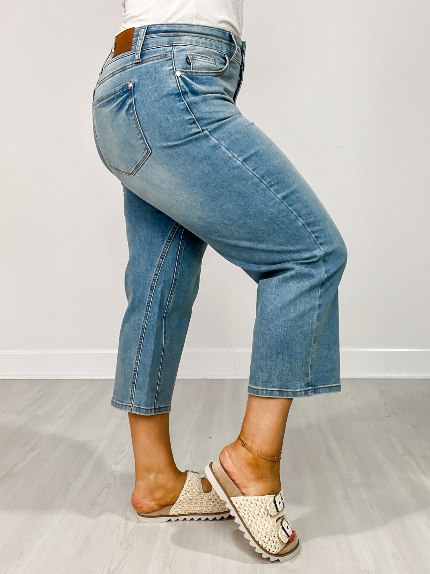 Sleek Style High Waisted Wide Leg Jean With Braided Waistband In...