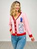 Pink Cardigan with Champagne Bottle Patches