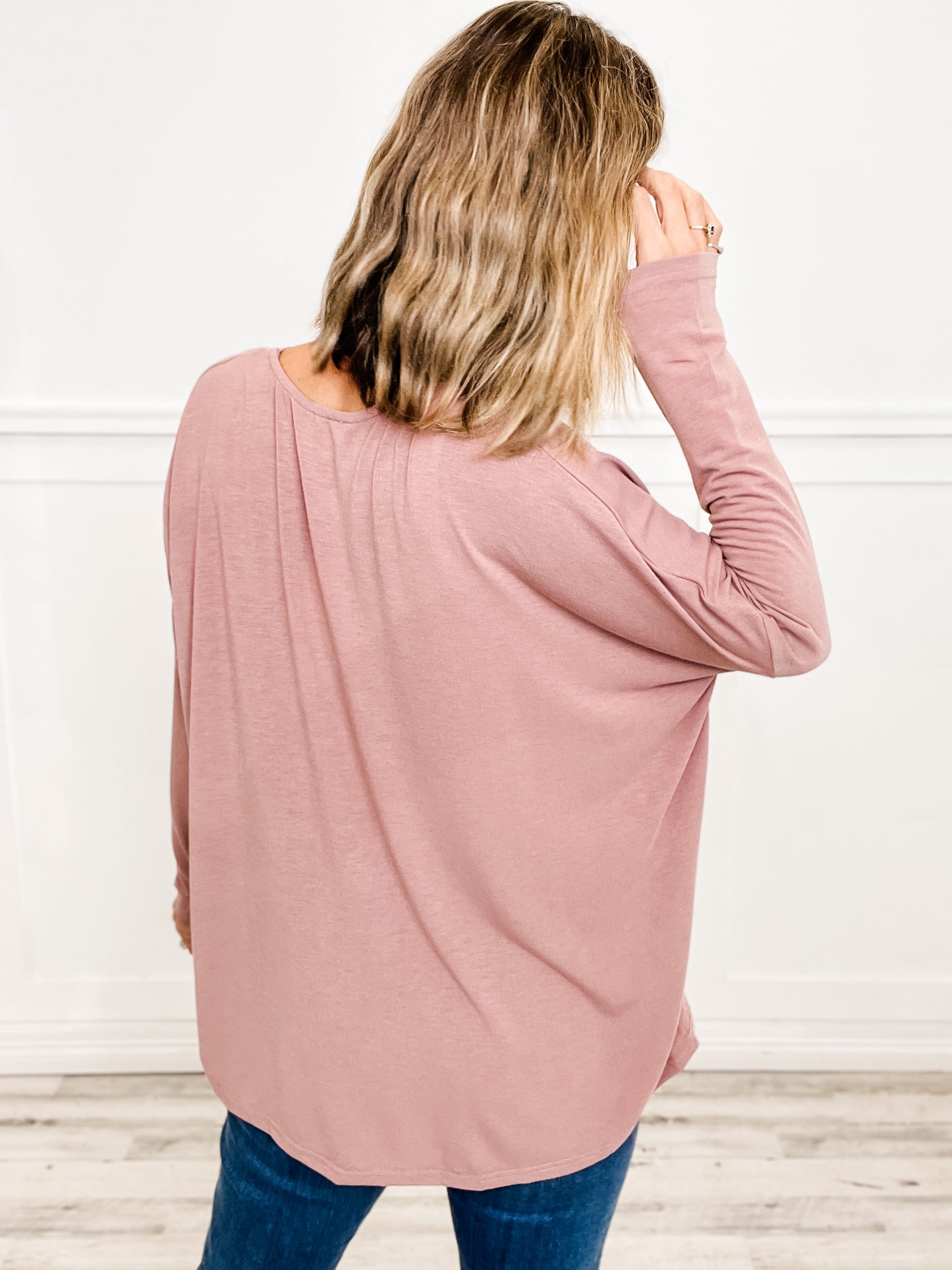 Super Soft Oversized Knit Top with V-Neckline and Front Wrap Detail