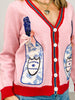 Pink Cardigan with Champagne Bottle Patches