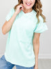 Round Neck Cloudy Knit Short Sleeve Crop Top with Pocket