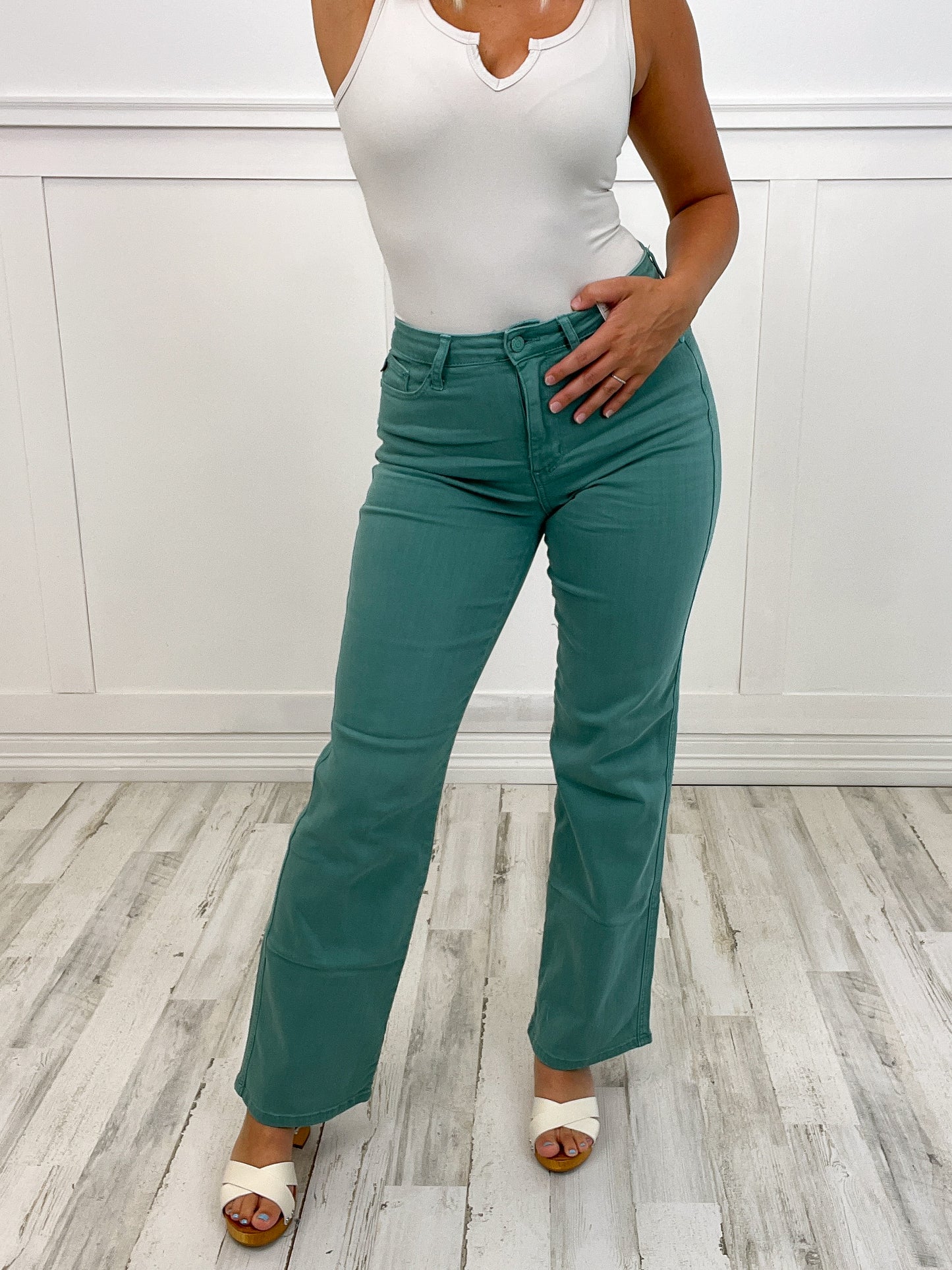 Judy Blue High Waist Sea Green Garment Dyed 90's Straight Jeans