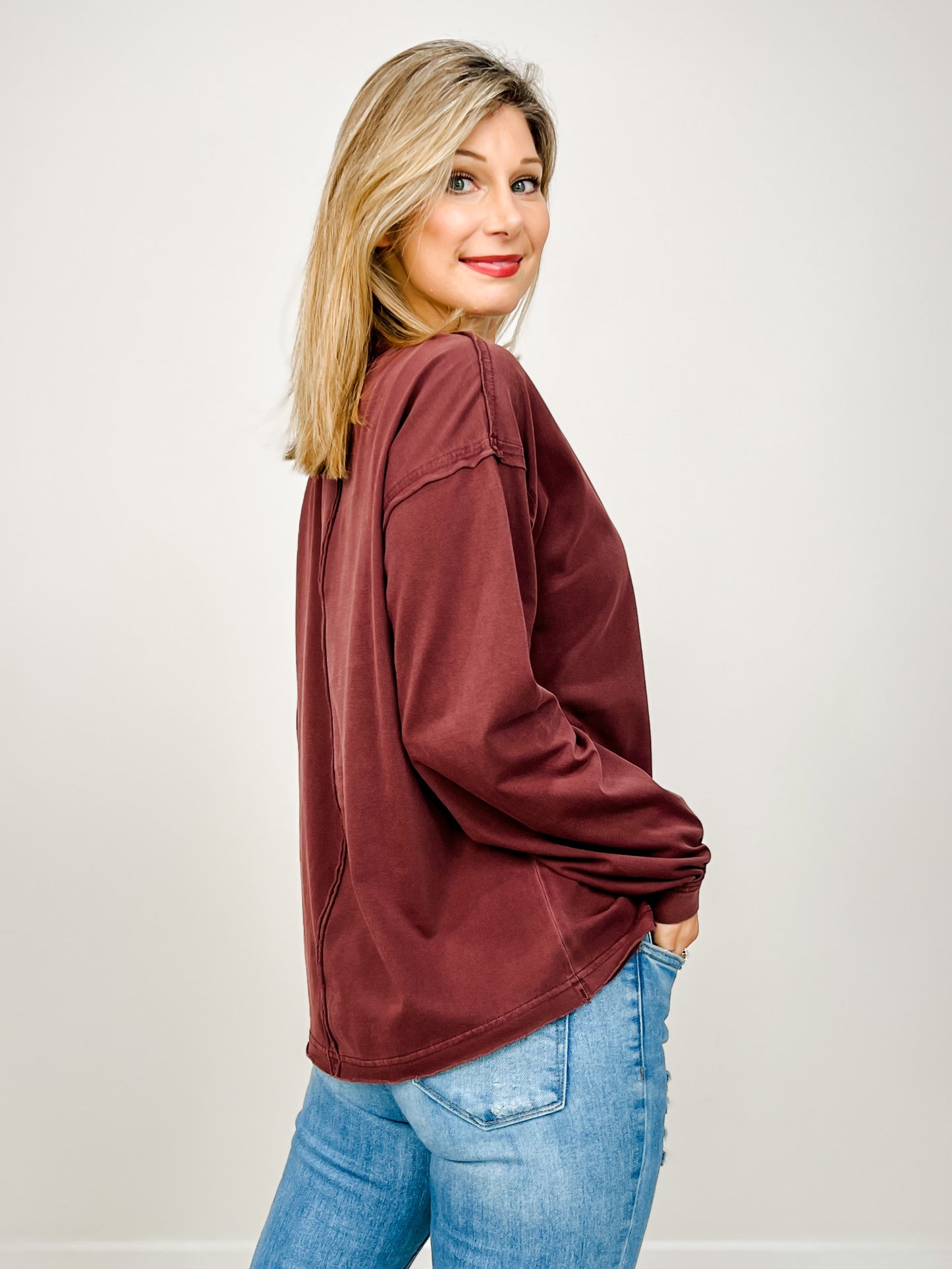 Pigment Washed Cotton Edge Long Sleeve Crew Top GRP A