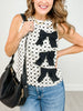 Bow Textured Woven Sleeveless Top With Bow Appliques
