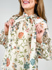 Floral Print Long Sleeve Top with Self Tie Neck
