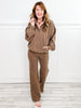 Ribbed Top with Button Closure and Straight Pants Set in Brown