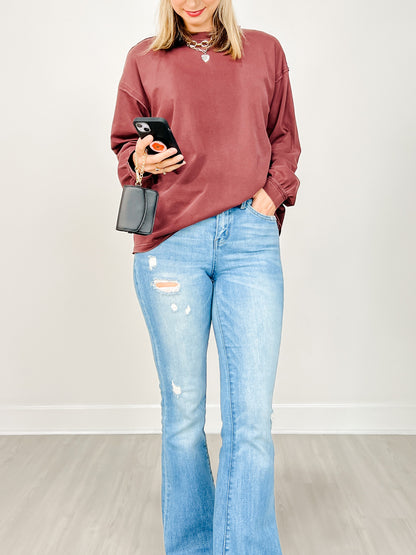 Pigment Washed Cotton Edge Long Sleeve Crew Top GRP A