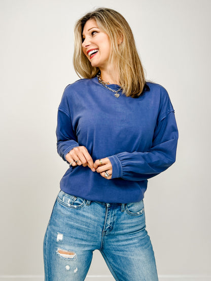 Pigment Washed Cotton Edge Long Sleeve Crew Top GRP A