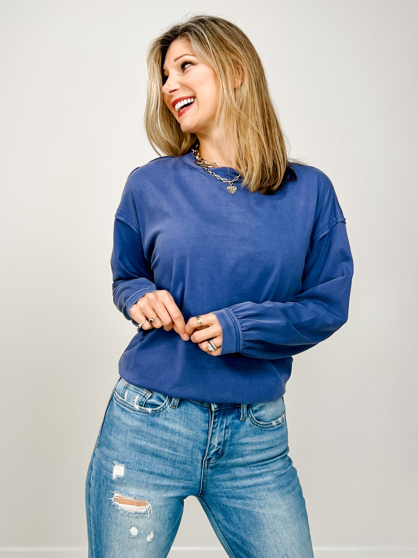 Pigment Washed Cotton Edge Long Sleeve Crew Top GRP A