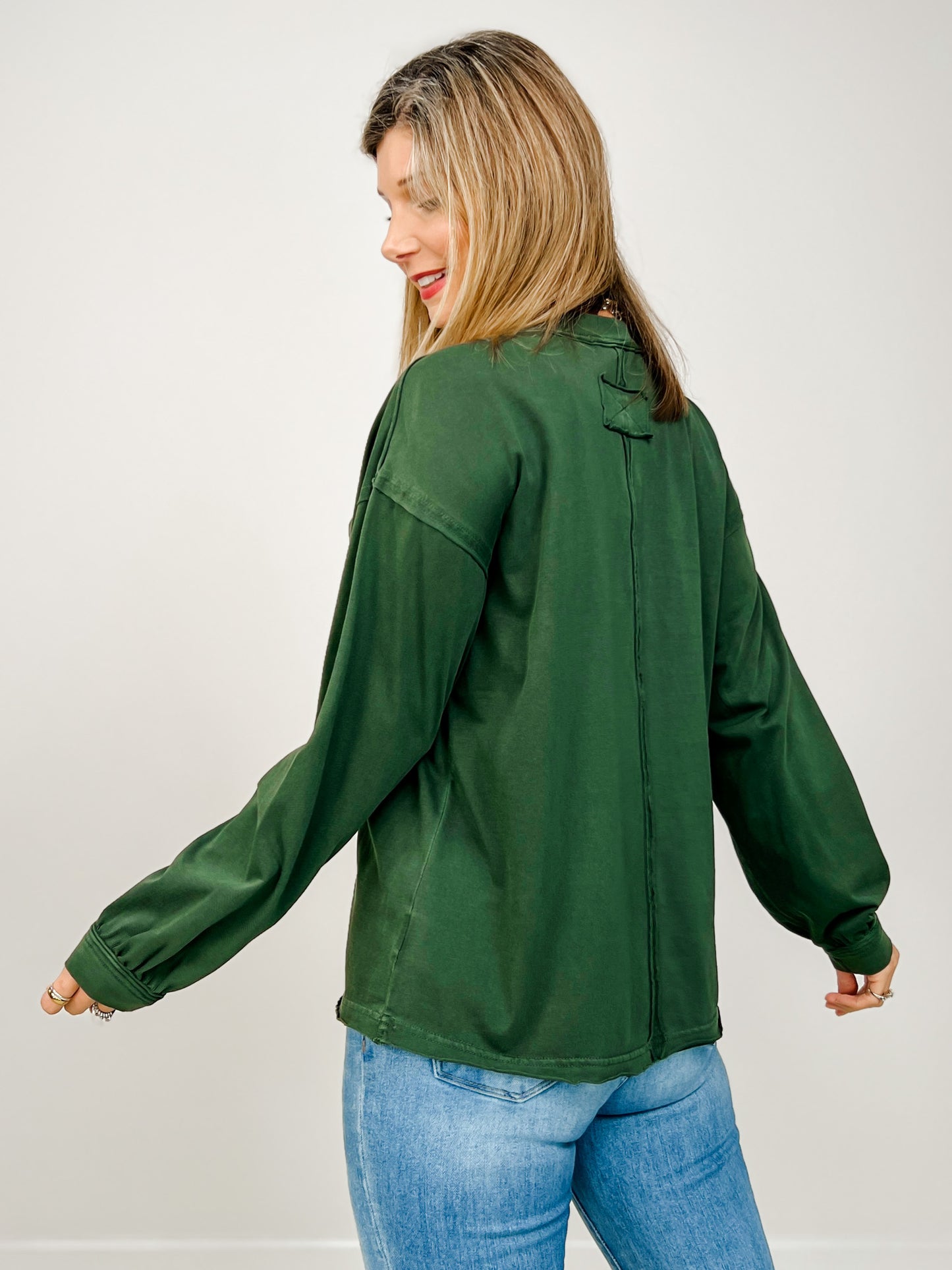 Pigment Washed Cotton Edge Long Sleeve Crew Top GRP B