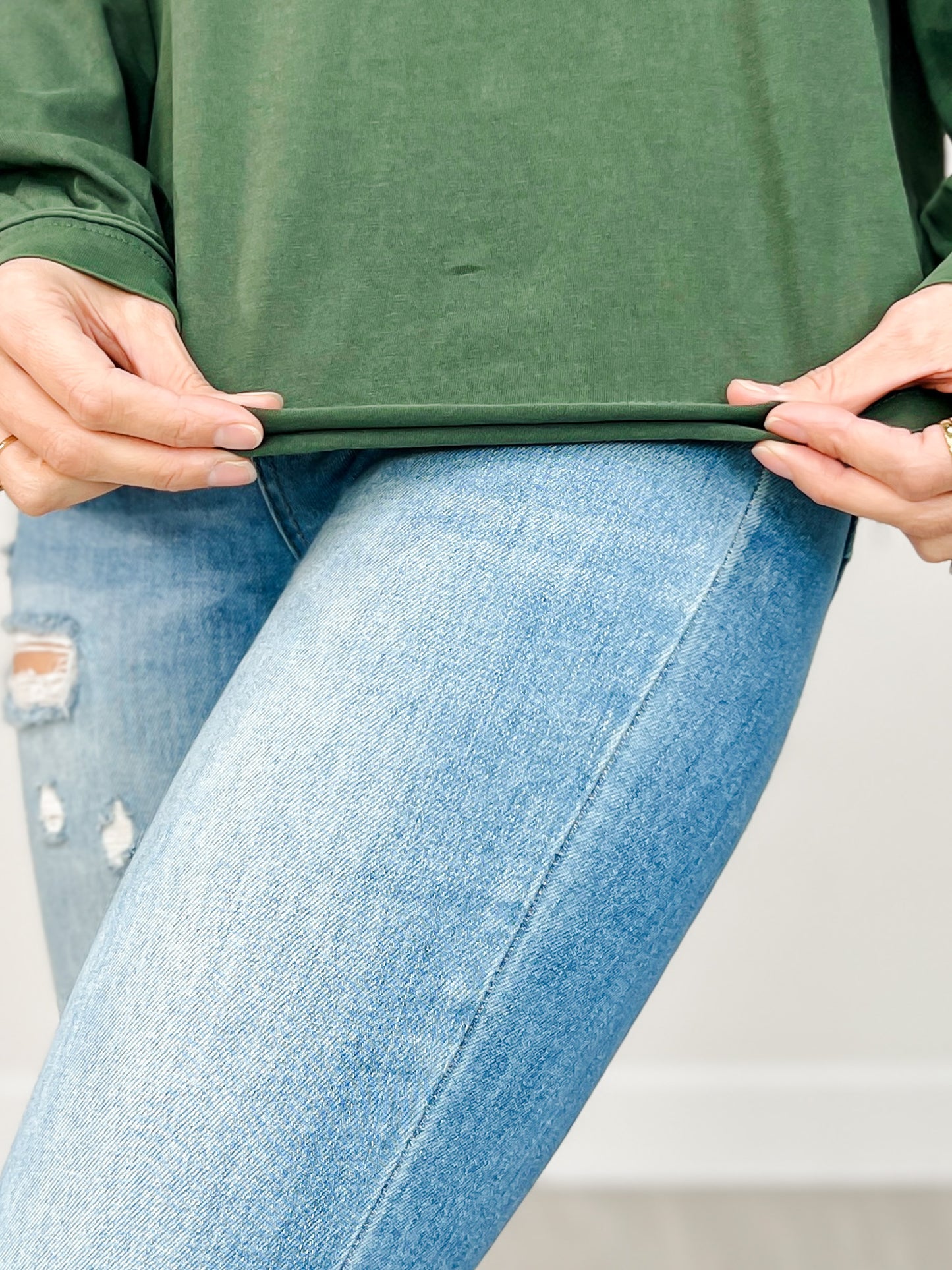 Pigment Washed Cotton Edge Long Sleeve Crew Top GRP B