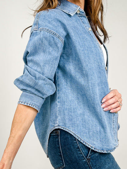 Washed Denim Button Down Top