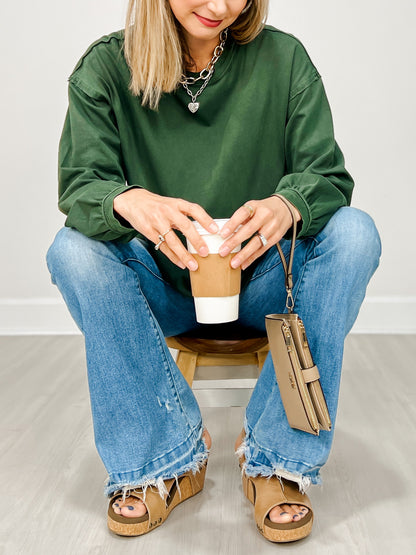 Pigment Washed Cotton Edge Long Sleeve Crew Top GRP B